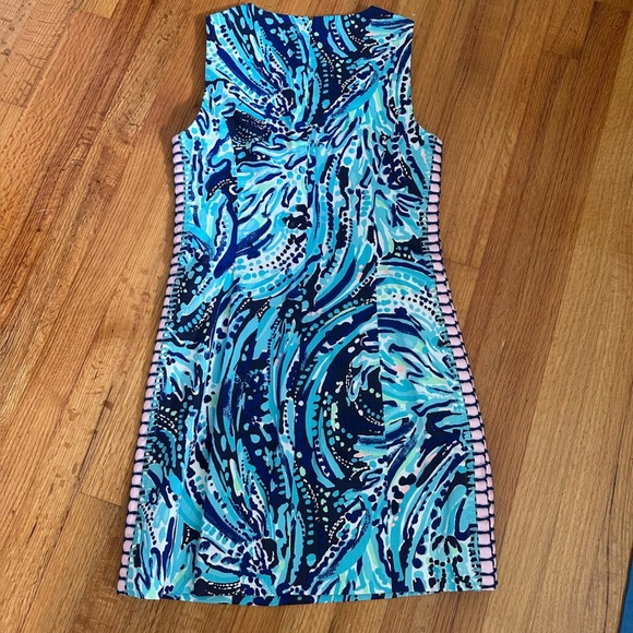Lilly Pulitzer Womens Shift Dress Blue White Green Back Zip Sleevless Size 0(G) - Picture 11 of 13